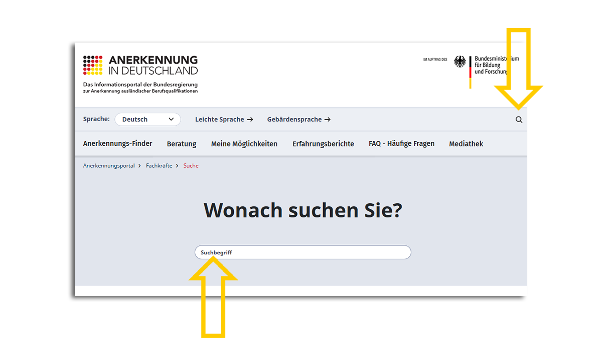 Bild der Internet-Seite "Anerkennung in Deutschland"