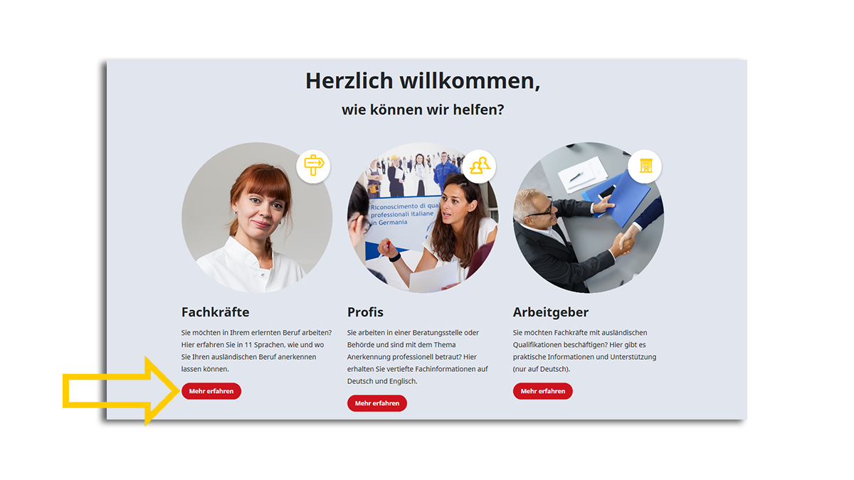 Bild der Internet-Seite "Anerkennung in Deutschland"